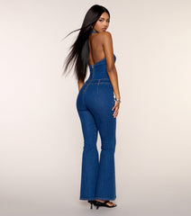 'Fit Check Denim Halter Lace-Up Jumpsuit