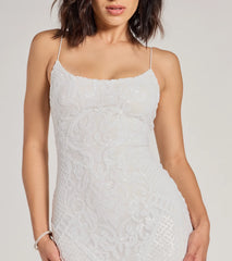 Adelina Feather Trim Sequin Mini Dress