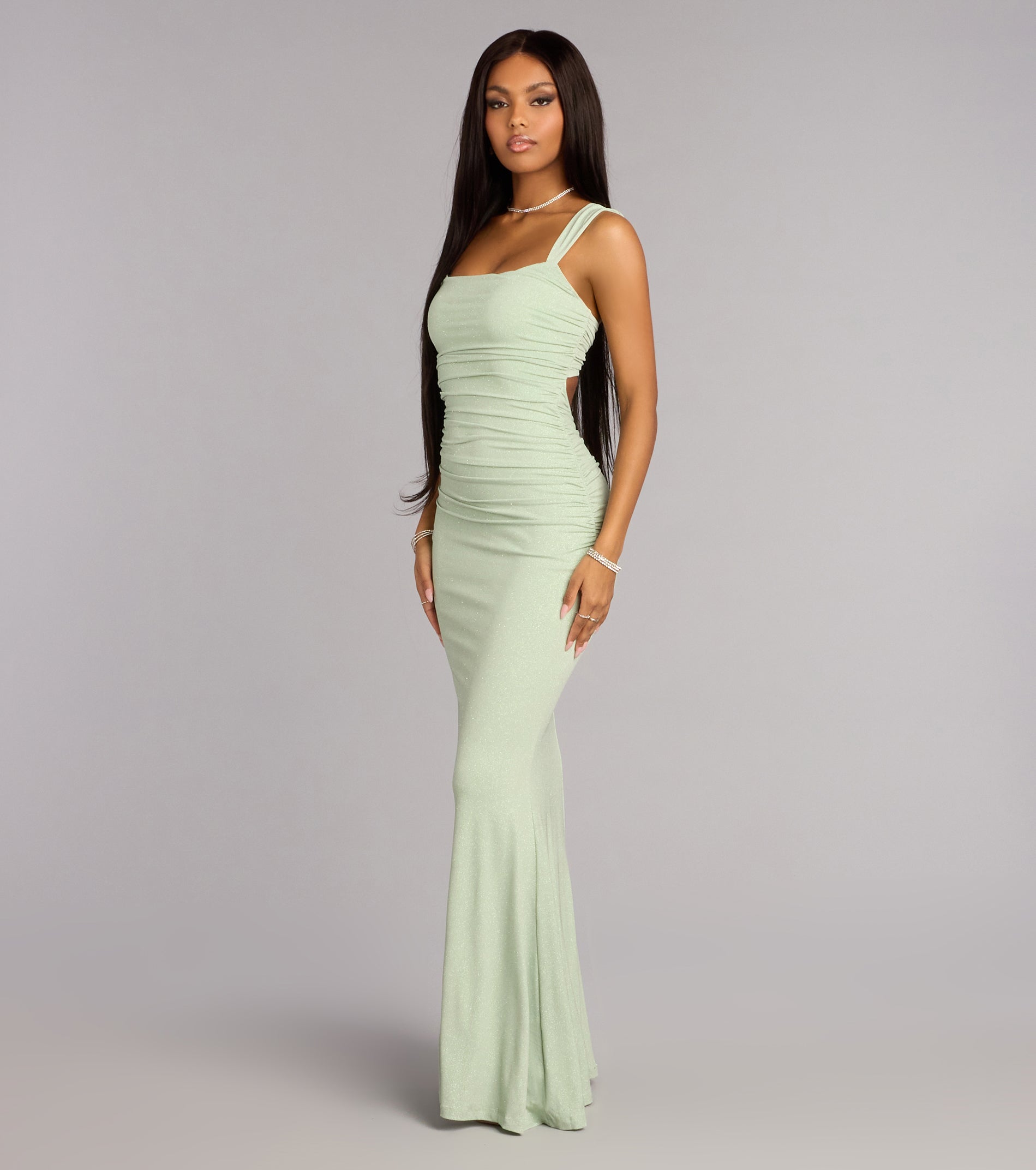 Aileen Glitter Knit Lace-Up Mermaid Dress