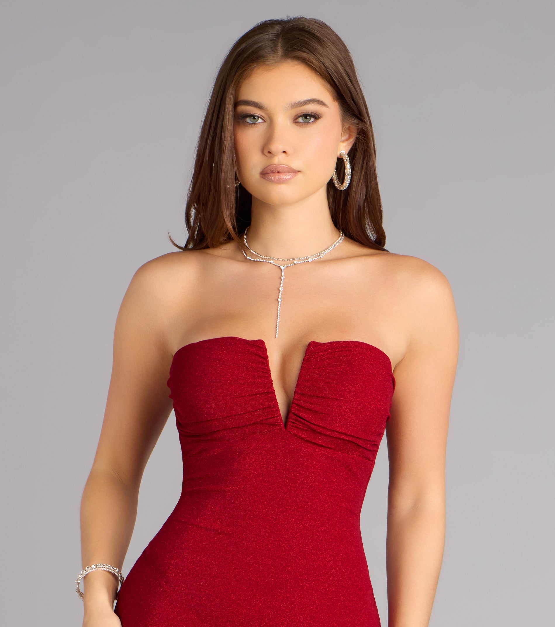 Adison Lurex Knit Strapless Formal Dress