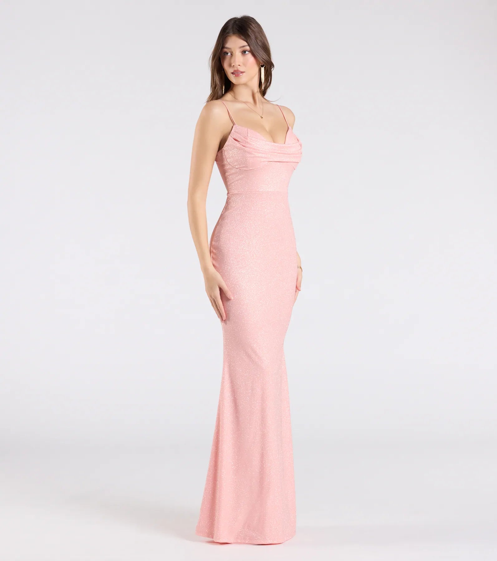 Acacia Glitter Knit Cowl Neck Mermaid Dress