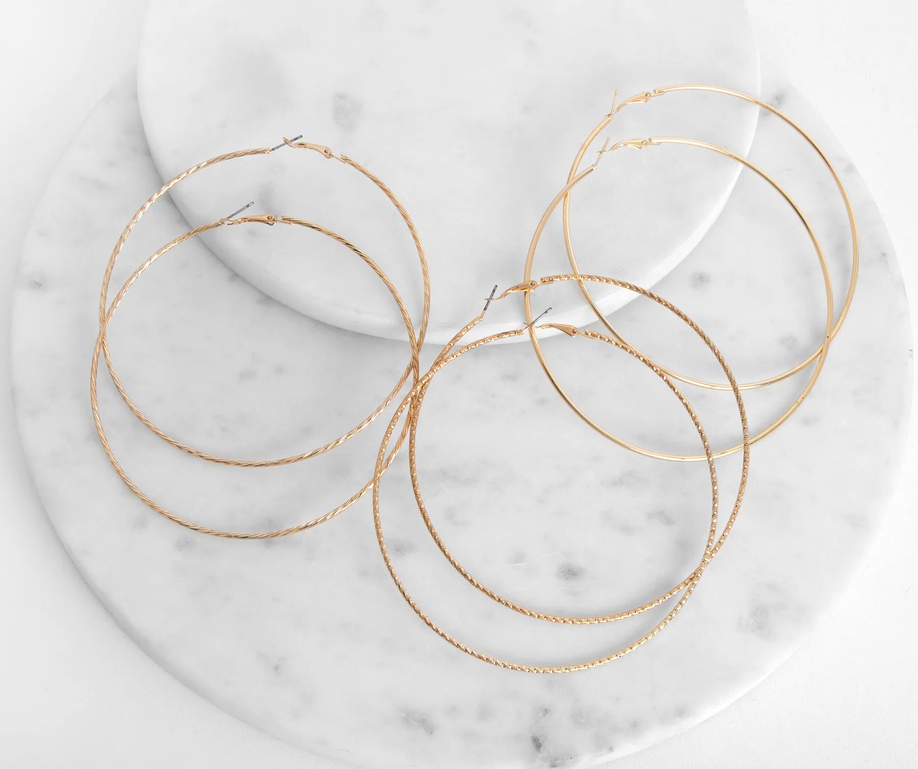 3 Pack Sleek & Textured Large Hoop Earrings
